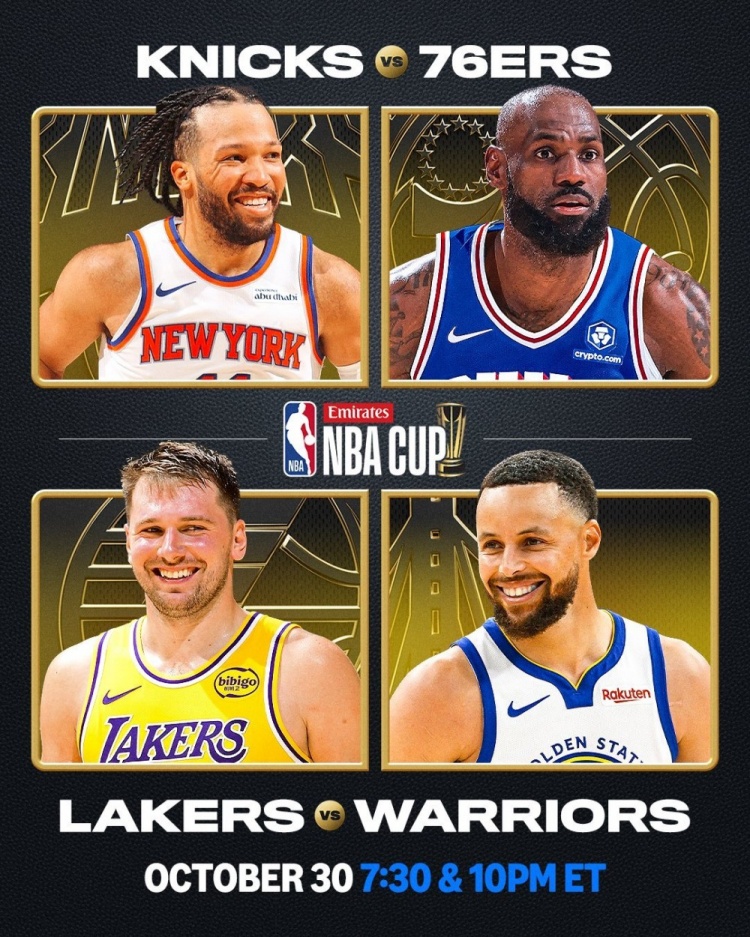 NBA杯小组赛10月31日揭幕 尼克斯76人首战湖人勇士压轴
