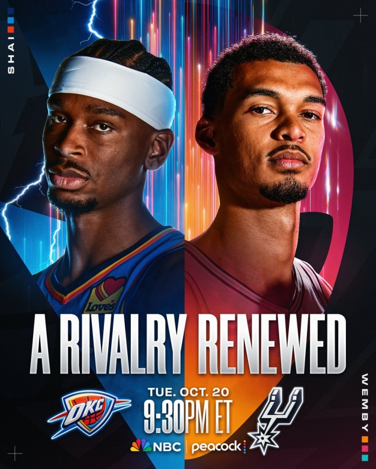 NBA官方发布揭幕战海报 雷霆马刺宿敌重逢 NBA官方发布揭幕战海报 雷霆马刺宿敌重逢