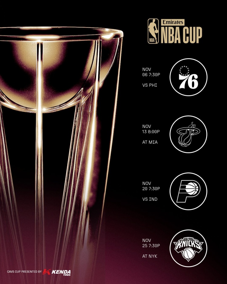 骑士NBA杯赛程出炉 首战主场迎76人