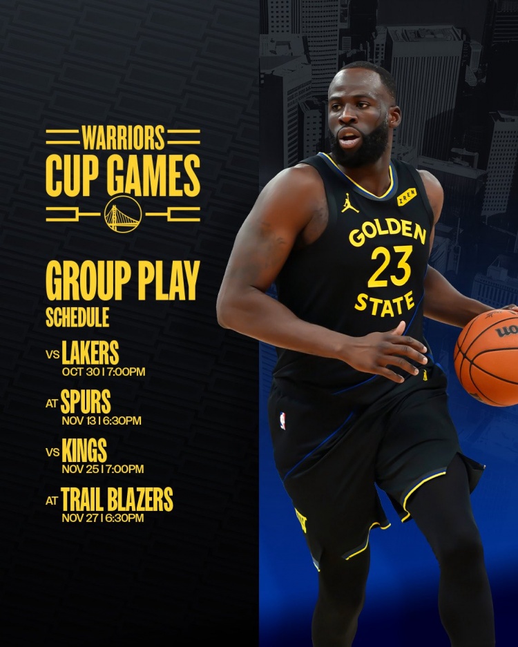 勇士NBA杯小组赛赛程敲定：10月31日主场战湖人