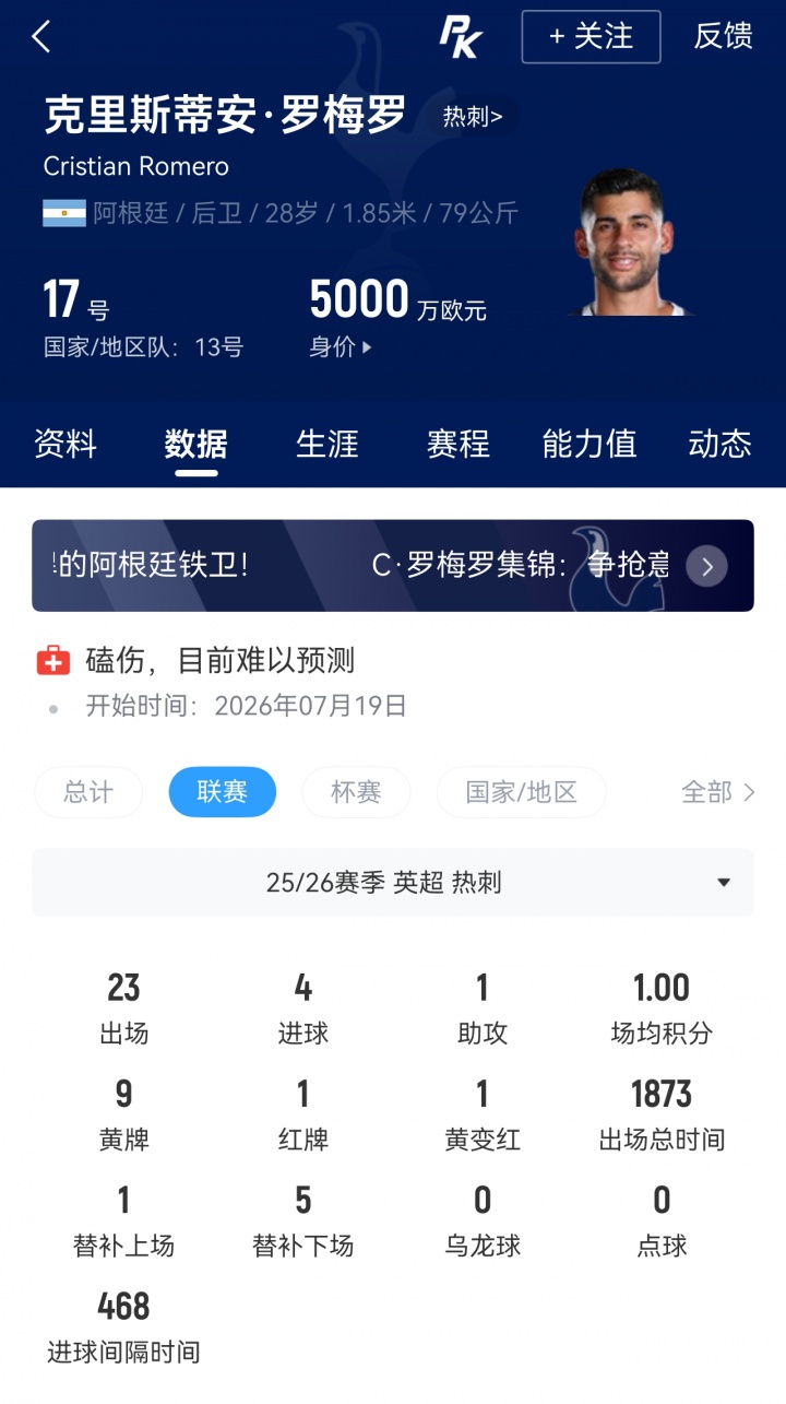 罗马诺HWG：马竞4000万欧签罗梅罗