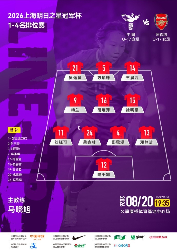 中国U17女足公布首发 明日之星四强赛对阵阿森纳