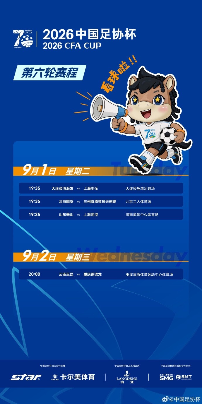 足协杯1/4决赛定档9月1日 齐鲁德比与京沪大战同日打响