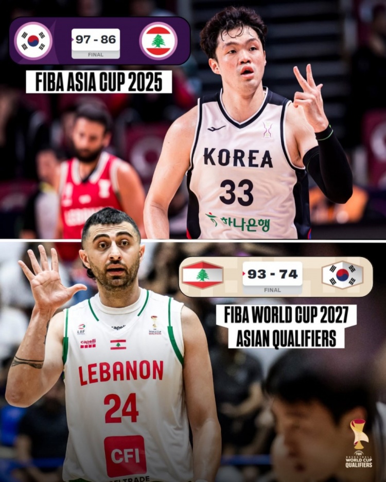 中国下一场的对手！黎巴嫩93-74大胜韩国 篮板碾压&首发合砍72分